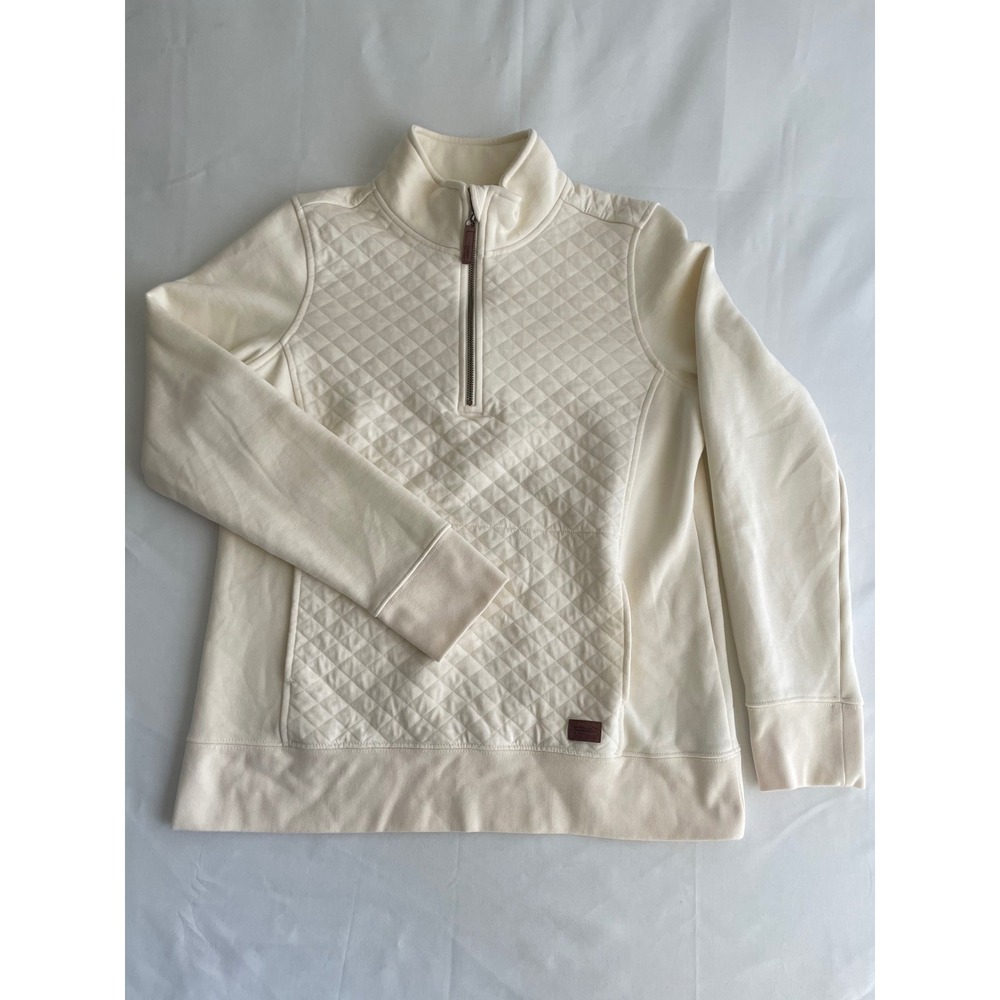 LL Bean Cozy Quilted Quarter Zip Pullover Cream Ivory Womens Size Medium Soft